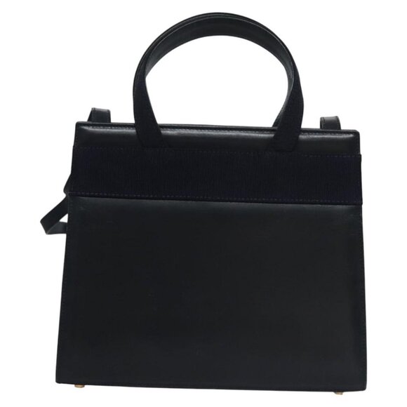 Salvatore Ferragamo Vala Hand Bag Leather 2way Navy Gold Auth - Picture 3 of 16